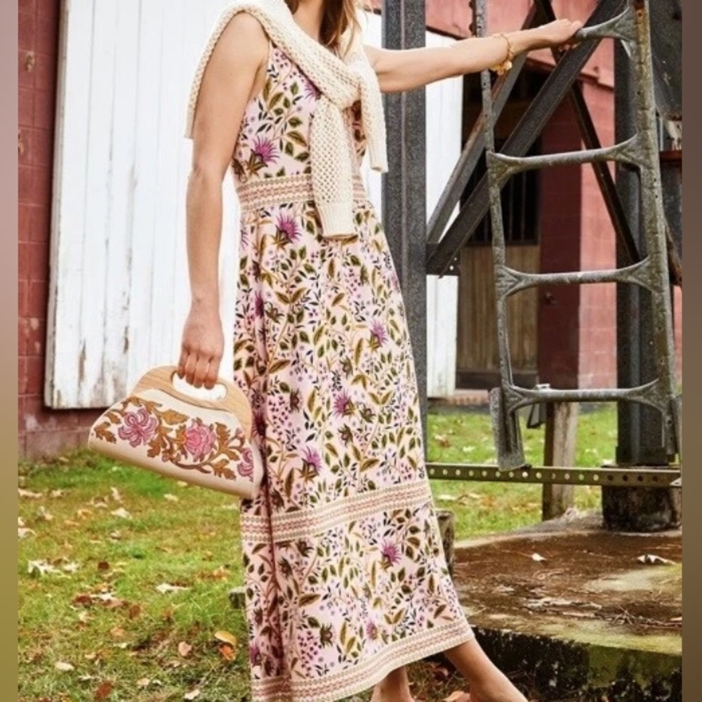 SPARTINA 449 Gabrielle Pima Cotton Multicolor Floral Sleeveless Midi Dress S